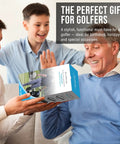 Family gifting All In One Golf Glove Holder Case With Glove Shaper Portable Organizer to excited elderly man in blue sweater