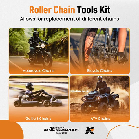 Roller Chain Tools Kit For 60 To 100 Chains Includes Connecting Holder Puller Detacher Breaker And Cutter for motorcycles and ATVs