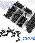 Rock Solid Number Six Fine Thread Drywall Screws Assortment With Phillips Bugle Heads For Sheet Rock And Wood Fixes Heavy Duty Rustproof Carbon Steel DIY Hardware Kit in assorted lengths with black finish in storage container.