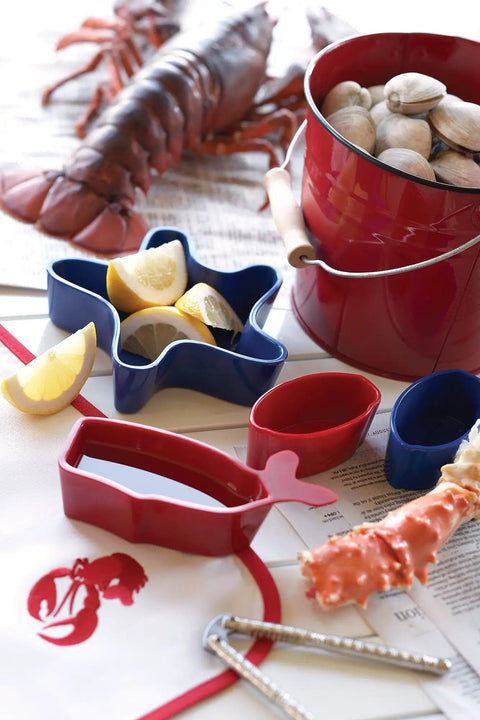 Seafood Shell Cracker And Picks Set, 5 Piece, Heavy Duty Zinc Alloy Nutcracker with lemon wedges and seafood on table