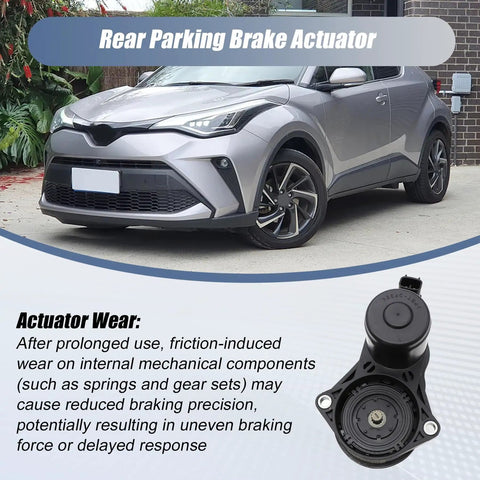 Zero Fuss Direct Swap Rear Parking Brake Actuator For Toyota Camry Rav4 Corolla Highlander Sienna Avalon C H R Lexus Es250 Is300 N X Series Plug And Play Fix displayed with vehicle.
