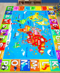 Interactive World Map Kids Rug for Playroom and Classroom 110 By 78.7 Inches Educational Geography Carpet With Continents Oceans Landmarks Animals Cultures Kid Friendly