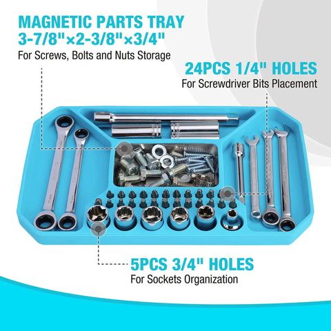 2-Piece Silicone Tool Tray Set With Non-Slip Flexible Organizer And Magnetic Tray Large Capacity Storage For Sockets Nuts Bolts