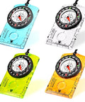 4 Pack Waterproof Adjustable Declination Orienteering Compass With Magnifier And Ruler in blue, white, yellow, and orange.