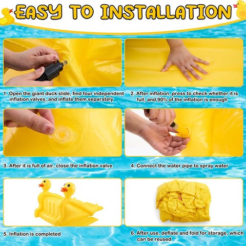 Giant 98 Inch Duck Inflatable Pool Slide With Upgraded PVC Durable Water Slide For Above Ground And Inground Pools Fun For Kids And Adults Summer Backyard Party Supplies installation instructions