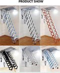 Smooth As Butter Electric Attic Pull Down Ladder Featuring Ace Smart Remote Telescopic Loft Stairs shown in various colors installed.