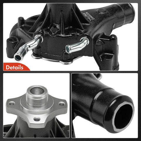 Close-up details of Beefed Up Water Pump With Gasket For Chevy GMC Cadillac Oldsmobile Isuzu Cars And Vans Fits Silverado Sierra Express Suburban Yukon Savana NPR 96 To 14 OHV 4.3L 5.0L 5.7L Engines