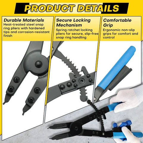 16 Inch Snap Ring Pliers Set For Internal And External Circlips With Heavy Duty Steel Construction And Interchangeable Straight And Angled Tips 0 45 90 Degree Pro Grade Precision Workhorse with ergonomic grip and secure locking mechanism.
