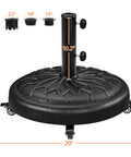 Heavy Duty Round Umbrella Base With 4 Lockable Rolling Wheels And 2 Knobs, 45 Lb Weatherproof Resin Iron Stand For 20 Inch Market Patio Umbrellas