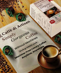 Nilgiris Organique Liquid Coffee Pods Medium Dark Arabica Roast 24 Count Peel And Pour Convenience For Cold Brew Iced Or Hot Coffee Machine Free Eco Friendly Gourmet Flavor shown with packaging and a cup of coffee.