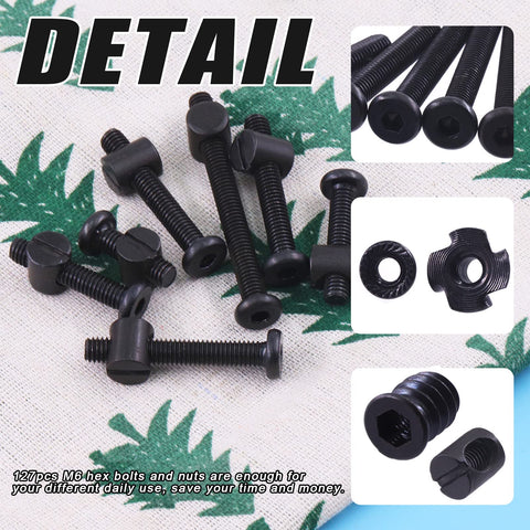 M6 Hardware Kit with 42 hex socket bolts, barrel nuts, and threaded insert nuts for woodworking and DIY projects.