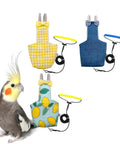 Bird Diaper Harness Flight Suit Set With 80 Inch Flying Leash Rope For Parrots Conure Cockatiel And Small Pet Birds Must Have Weighing 80 To 105 Grams 3 Piece Kit Including Three Leashes And Three Cotton Pads in various patterns displayed with a cockatiel.