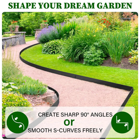 Heavy Duty Flexible Metal Landscape Edging Kit 33 Ft Total 6 Inch Tall By 40 Inch Long Galvanized Steel installed in garden
