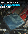 All-Purpose Microfiber Cleaning Towels Pack 12, 16x16 Inches, 300gsm, displayed on a car engine for auto detailing