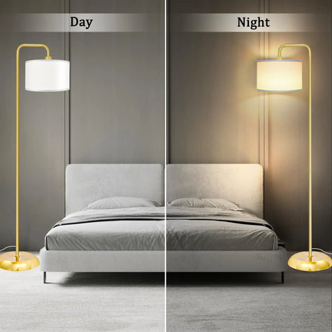 LED Floor Lamp With 3 Color Temperatures And Foot Switch, Tall Gold Standing Lamp Illuminating Bedroom, Day and Night