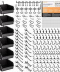 Extra Thick 220 Piece Pegboard Organizer Kit With Heavy Duty Black Pegboard Hooks Bins And Peg Lock For Garage Wall Mounts