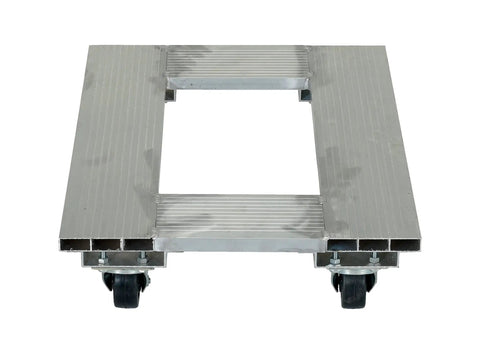 Front view of Aluminum Channel Dolly With Hard Rubber Casters, 900 lb Capacity, 24 Inch Length, 18 Inch Width, 6 Inch Deck Height