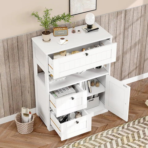 Space Saving Freestanding Bathroom Cabinet With One Door And Three Drawers Modern Floor Storage Organizer for home use