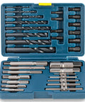 Beast Bolt Extractor Kit For Damaged Bolts And Nuts, 37 Piece Screw Extractor Set With Drilling Guides in blue case, open view