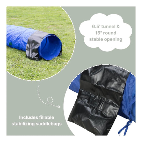 Dog Agility Tunnel For Training And Fun, 78.7 Inch Long And 15.7 Inch Diameter, with stable opening and stabilizing saddlebags