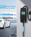 Portable Level 1 And 2 Ev Charger Cord 3.84Kw Fast Charge with display unit and vehicle connection on road.