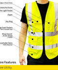 ANSI Class 2 Safety Vest 10 Pack Neon Yellow Hi-Vis Reflective Vests For Men And Women with Pockets and Zipper, X-Large