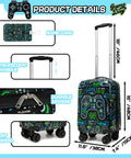 Front view of 16-inch hardside kids' luggage, 3-piece set with spinner wheels in blue-green game-pattern