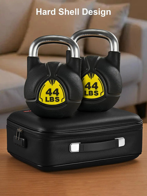 Two 44 lbs kettlebells on Fireproof Waterproof Document Safe Box With Lock For Important Docs And Passports, Cash And Certificates