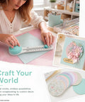 Woman using Adjustable Circle Cutter For Crafts And Scrapbooking Super Precise Round Paper Trimmer Punch Alternative on blue cardstock.