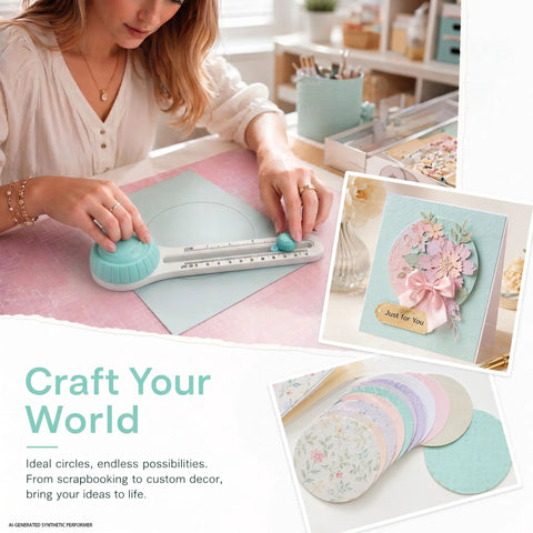 Woman using Adjustable Circle Cutter For Crafts And Scrapbooking Super Precise Round Paper Trimmer Punch Alternative on blue cardstock.