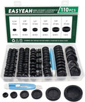 110 Pcs Rubber Grommets Kit With Six Sizes Five Sixteenths Inch Three Eighths Inch One Half Inch Five Eighths Inch Seven Eighths Inch And One Inch Waterproof Grommets For Sheet Metal Automotive Wires Cables And Electrical Boxes Desk Cable Management in clear case with knife