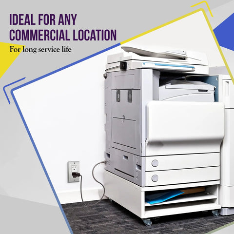 Office printer plugged into industrial grade decorator outlet 20A 125V tamper-resistant duplex receptacle self grounding 5-20R.