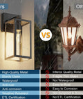 Slick Matte Black Outdoor Wall Sconce With Clear Glass And Rock Solid Frame For Front Door Waterproof Porch Lantern comparison with inferior design and features.