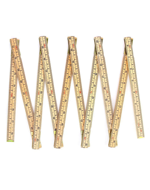Two Pack Folding Wood Rule 6 Ft 6 In Ruler With US And Metric Measurements For Carpenters Folded in Zigzag Pattern