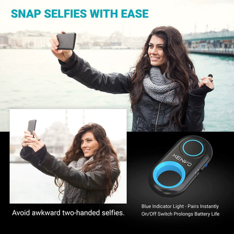 Woman using Bluetooth Wireless Camera Shutter Remote For iPhone iPad Android And Tablets Dope Selfie Button Clicker by water.
