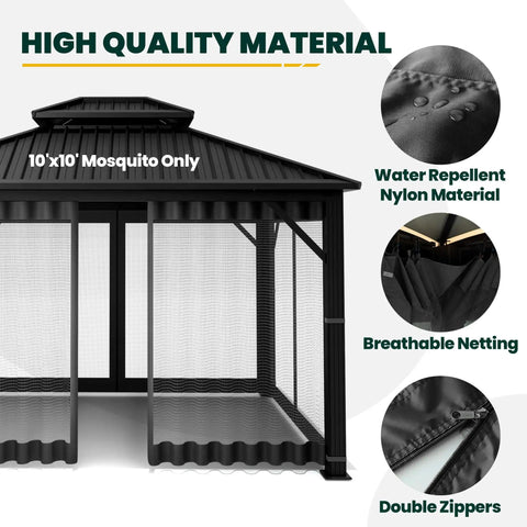 Universal Replacement Mosquito Netting For 10x10 Gazebos With Four Panel Sidewalls And Zippers No Fuss Install Black Mesh