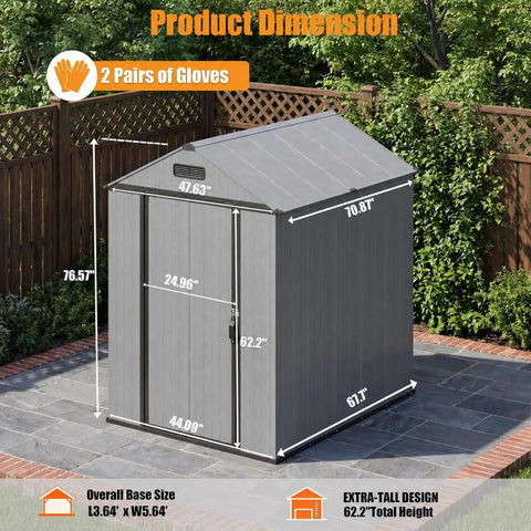 Resin Storage Shed 4x6 With Floor, Weatherproof Outdoor Plastic Tool Shed With Sloped Roof, Built In Vents And Padlock Ready Door