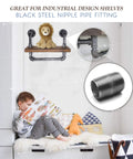 1/2 Inch Black Pipe Fitting Set used as a shelf with steel nipples shown, ideal for industrial shelving and decor