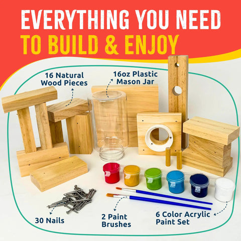 Candy Dispenser Woodworking Kit For Kids A Hands On STEM Building Project With FSC Certified Wood Paints And Tools Includes DIY Gumball Machine Craft shown with components