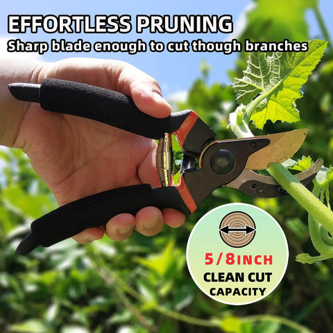 Using Heavy Duty Loppers Hedge Shears And Pruners 3 Piece Pro Grade Garden Tool Set for yard work and lawn care on green plant