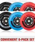 Inline Skate Wheels 76mm 85A With ABEC-9 Bearings And Spacers, 8 Pack, Red and blue PU core wheels for smooth rolling