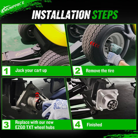 Installation steps for Front Wheel Hub Assembly 2 Pack For PDS And TXT Medalist Golf Carts 2001 To 2013 Gas Or Electric With Dust Cover Bearings OEM Replacement 70895G01 L44643
