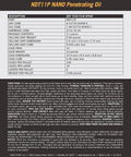 Back label of Fast Acting Penetrating Oil Spray 11 Oz For Rusted Bolts Nuts And Threads - Military Grade Lubricant With Nano Diamond Technology