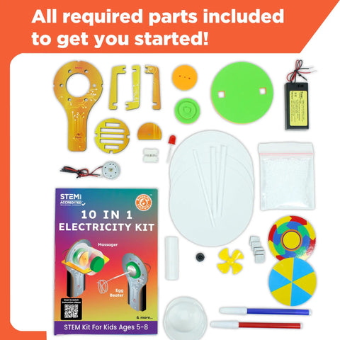 10in1 Electric Motor STEM Kit For Kids Ages 5 8 12 Hands On Science Toy For Learning Electricity, Engineering, DIY Projects, Motor Experiments And Real World Engineering Fun. Parts included