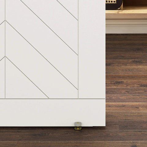 Interior Sliding Barn Door Hardware Double Floor Guide 1 3/4 In Brushed Gold Keeps Door On Track And Prevents Swinging installed