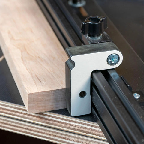 Professional Grade Miter Saw Jig Delivering Dead Nuts Accurate Cuts Without Any Sweat angle guide mounted on wood.