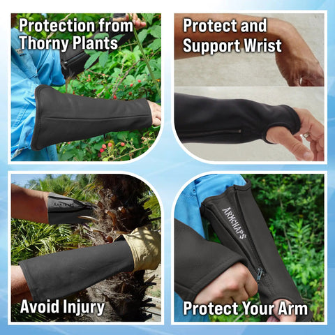 Genuine Cowhide Leather Arm Sleeves And Extended Elbow Guards Shield Thin Skin From Rough Scratches Bruises And Burns With Hella Comfortable Form Fitting Design In Classic Black For Heavy Work protecting from thorny plants
