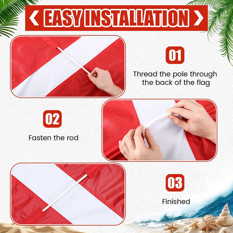 Steps to install Diver Down Flag from Six Pack Mesh Snorkel Gear Bags With Diver Down Flag For Scuba And Spearfishing 14x16 Inch Scallop Bags And 20x24 Inch Nylon Flag Double Stitched Tear Resistant Storage Set For Boating Safety And Easy Packing