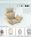 Weatherproof Egg Chair Cushion With 8 Secure Straps Water Repellent Faux Linen Cover Removable And Machine Washable Fade Resistant Replacement Pad For Outdoor Single Hanging Swing Chairs Nature, shown with dimensions and color options.