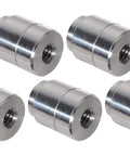 Five Piece Set Of Shop Grade Aluminum Weld On Bungs With 1/4-20 Threaded Inserts For Custom Fabbing Auto Mounts Radiator Tanks And Bracket Hardware Built Damn Tough In America, 5 bungs with detailed threading.